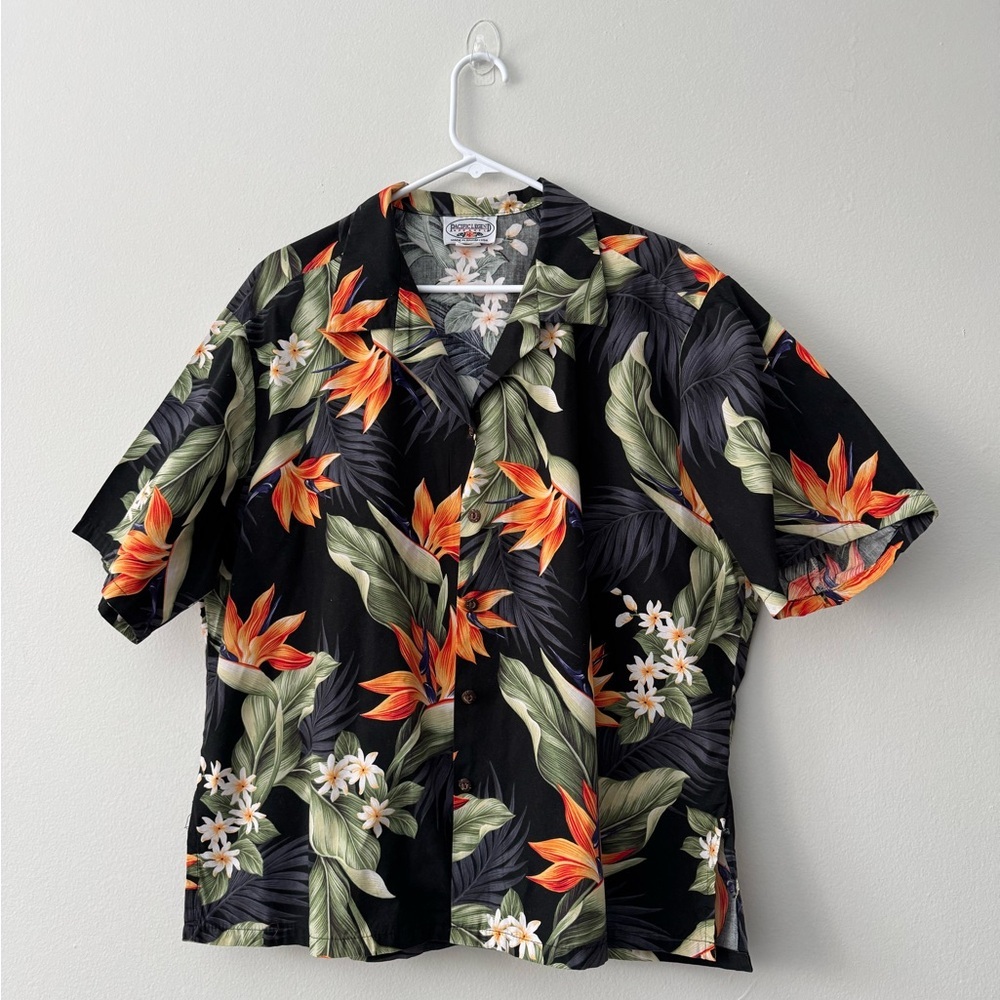 Men's Hawaiian Aloha Shirt Pacific Legend Bird of Paradise Black Cotton Size 2XL - Picture 2 of 10
